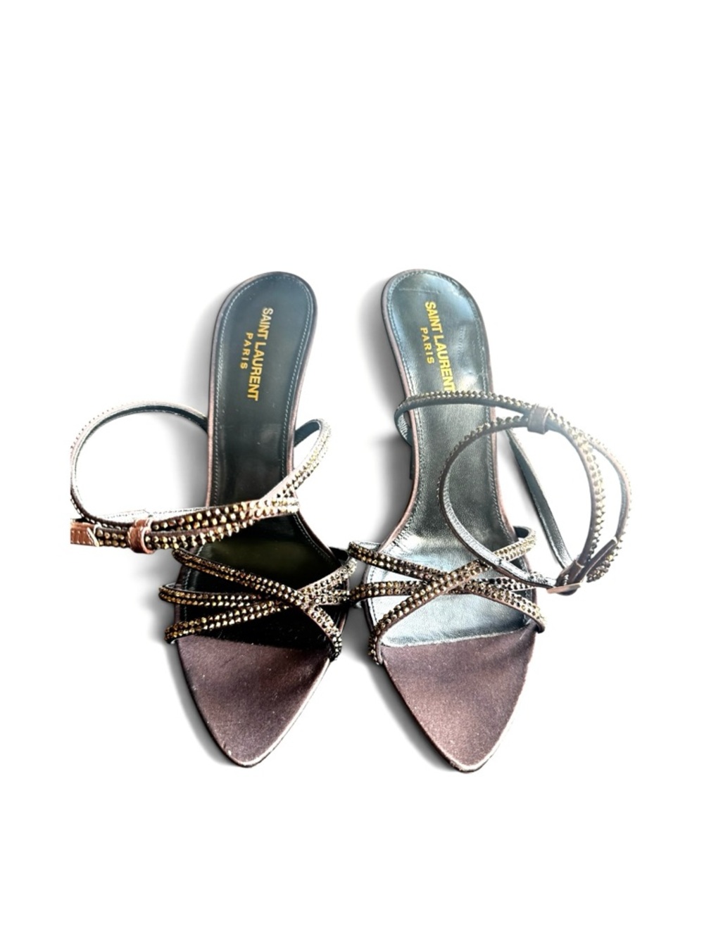 NEW!! Saint Laurent Ava Sandals in Crepe Satin with Rhinestones US 11 - Picture 3 of 5